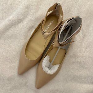 Ivanka Trump - Tramory Leather Ankle Strap Pointed Toe Flats, Size 8 1/2